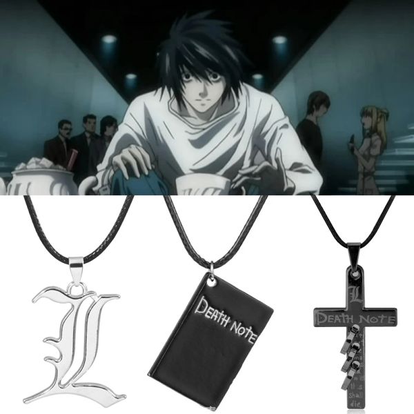 Colares 20pcs/lot Death Note Dubbele L Lawliet colar Black Note Letra de letra de pingente de pingente gargantilha Anime Cosplay Jóias por atacado