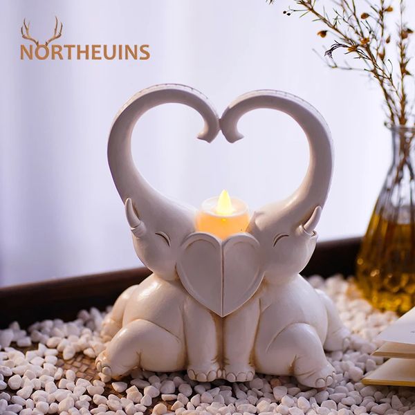 NORTHEUINS Harz Europa Paar Elefant Kerzenhalter Ornamente Kunst Home Interior Decor Figuren Kerzenhalter Objekte Dekoration 240318