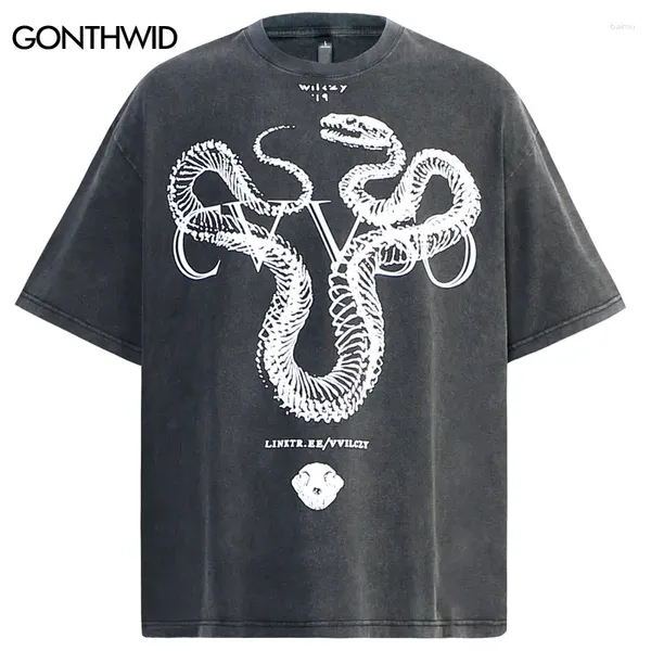 Camiseta masculina vintage oversized t-shirt y2k hip hop python cobra impressão gráfica lavada tshirt streetwear 2024 harajuku punk gótico solto