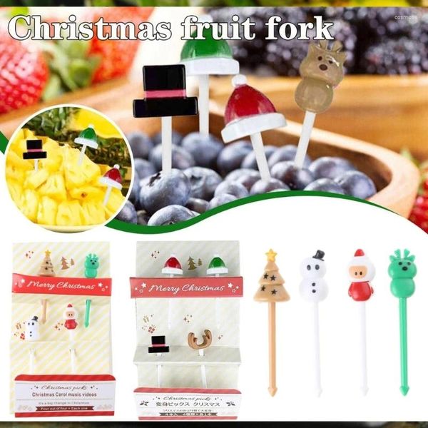 Posate usa e getta 4 pezzi Set di segni di cibo per bambini Forchetta da frutta di Natale per torta Cartoon Animal Dessert Picks Scatola di pranzo unica Stuzzicadenti