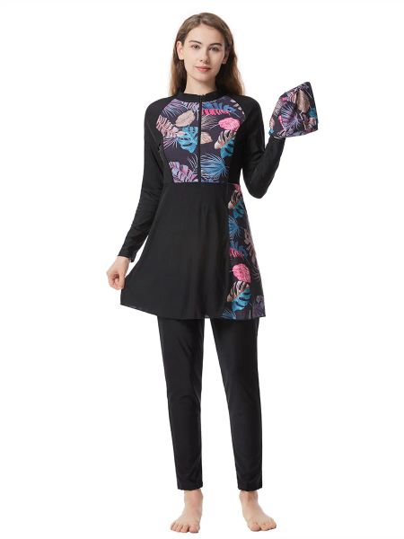 Roupa de banho burkini muçulmano roupa de banho feminina 2023 modesto maiô completo duas peças manga longa terno de natação islâmico abaya beachwear