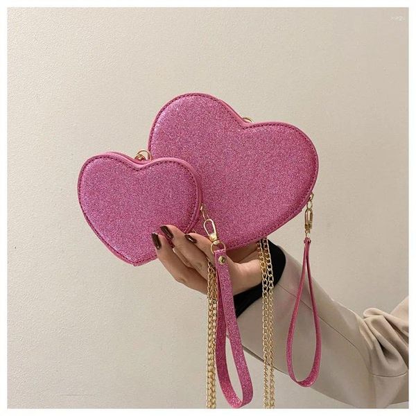 Borse da sera Marsupio a forma di cuore Pelle PU di alta qualità Catena di perle Petto Lusso Donna Accessori decorativi estivi Portafoglio Soldi