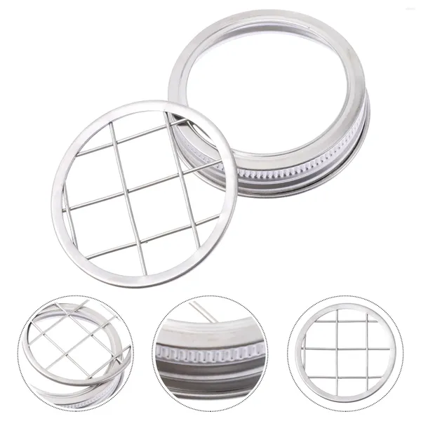 Garrafas de armazenamento 11 Pcs Tampa de flor Mason Jar Tampas de aço inoxidável com furo redondo enlatamento de malha