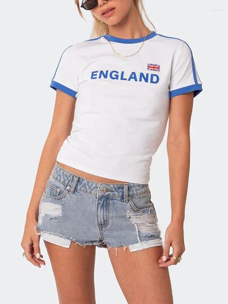 Damen-T-Shirts, ästhetisches England-Buchstaben-gedrucktes Crop-Tops, Goth-Brasilien-Stil, Streetwear, Grunge-Baby-T-Shirt, Vintage-Kurzarm, Y2k-Sommer