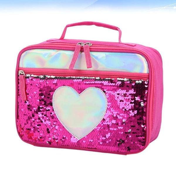 Stoviglie Borsa da pranzo portatile per bambina Borsa termica Borsa termica per bambini piccoli Pacchetto isolante con paillettes