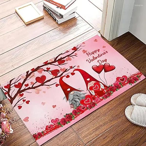 Tapetes Elf Anão com Amor Coração Flores Românticas Entrada Capacho Quarto Varanda Banheiro Anti-Slip Tapete Suave Área