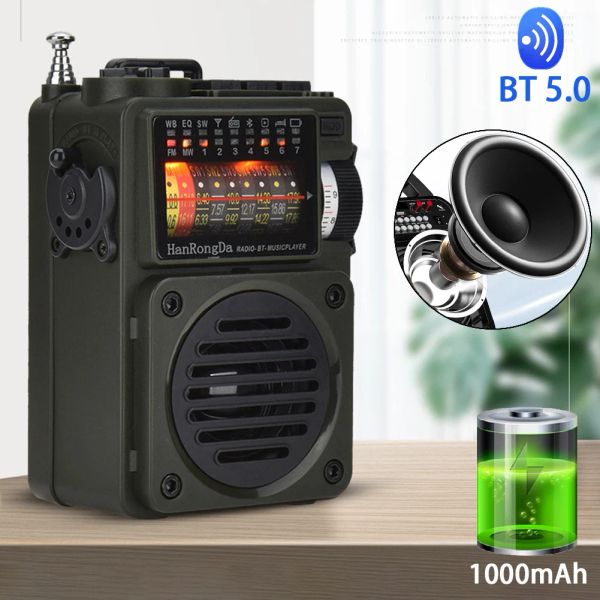 Rádio HRD700 Portable Bluetooth Radio Music Player FM Full Bands Receiver TF Card Radio Radio com antena retrátil