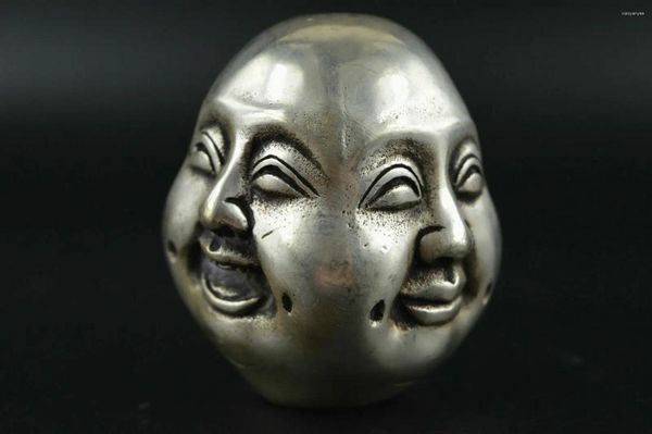 Dekorative Figuren China Collection Tibet Silver Life 4 Emotions Vier Gesichter der Buddha-Kopfstatue