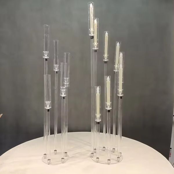 Heißverkauf Hochzeit Mittelstücke hohe klare Acrylkunststoff -Kunststoff -Säule Ständer Blume Mittelstücke Blume Vase transparent Candlestick Dekorative Säule Kerzenhalter