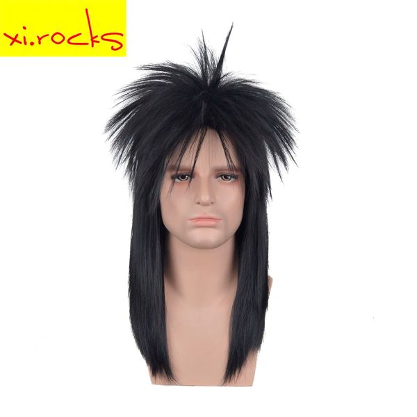 Wigs 3617 XI.Rock Средняя длина прямая качалка чувак черный синтетический стильный искусство эмо панк -металлический рокер дискоф