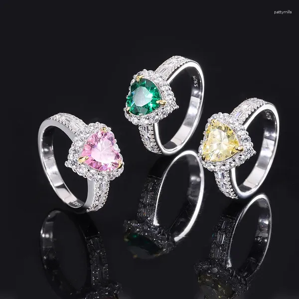 Кольца-кластеры из стерлингового серебра 925 пробы с огранкой сердца розовый кубический цирконий Promise CZ Diamond Eternity обручальное обручальное кольцо для женщин