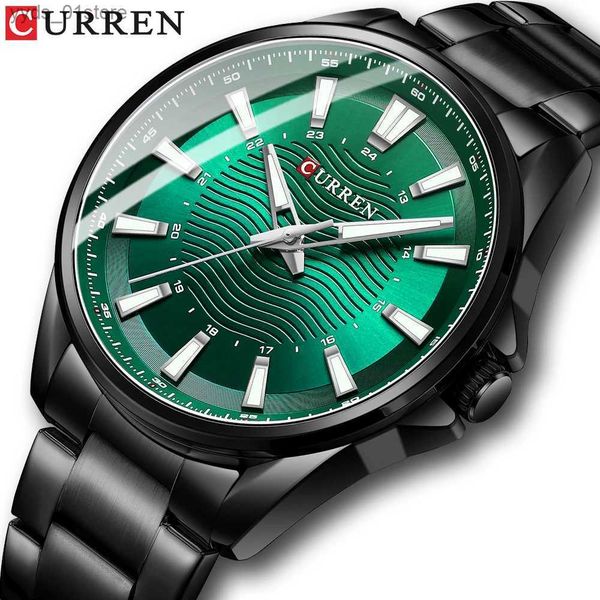 Relógios de pulso Curren Casual Business Quartz Es para Homem Banda de Aço Inoxidável Pulsos Pretos com 44 mm Dial Luminous Hands L240402