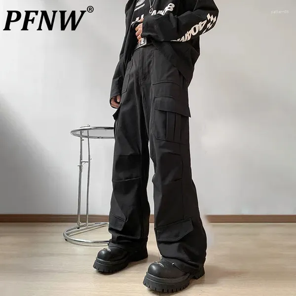 Calças masculinas PFNW American Safari Style Ins High Street Escuro Multi Bolso Reto Casual Carga Maré Moda Macacões 12P1463