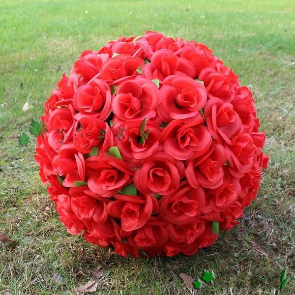Dekorative Blumen, 30 cm, 30,5 cm, rote Kunstseide, Rosenblume, Kussball, 7 Farben, für Hochzeit, Weihnachtsschmuck, Party-Dekoration