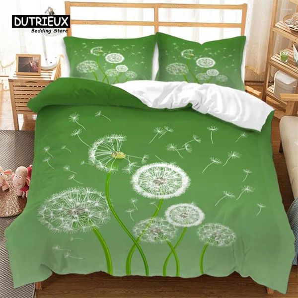 Conjuntos de cama Dandelion Duvet Cover Set Primavera Verde Ramo Jardim Folhas Microfibra Botânica Consolador King Quarto Decoração