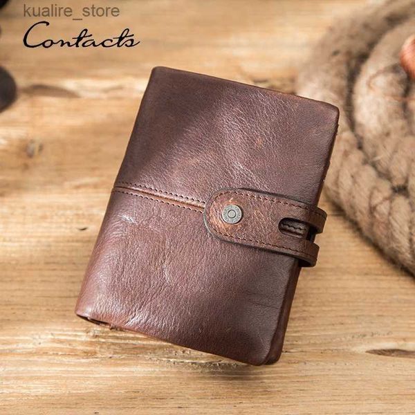 Geldclips Kontakt Herren RFID Wallet Authentic Leder kurzes Doppelfalt Casual Mens Wallet Coin Card Clip Herren Brieftasche L240402