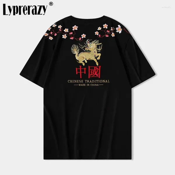 Erkekler tişörtleri lyprerazy erkekler ulusal gelgit kirin nakış kısa sleevet shirt yaz tarzı Çin tarzı gevşek pamuk tees üstleri