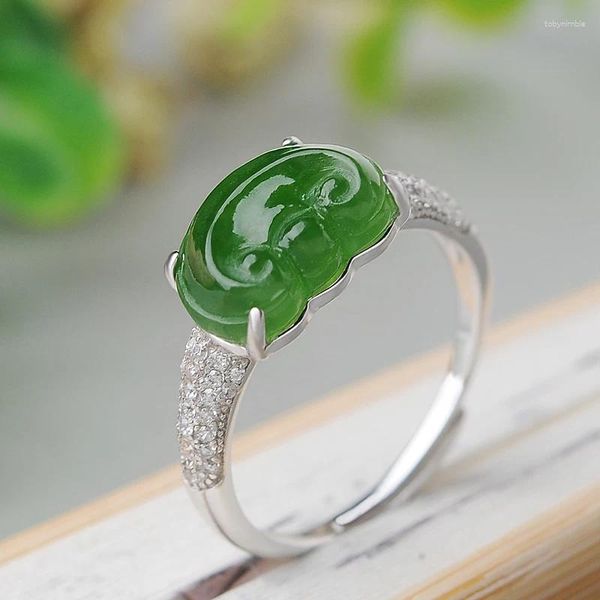 Cluster-Ringe 925 Silber-verkrustet und Tianyu-Ring Jade Blau Natur mit Zertifikat