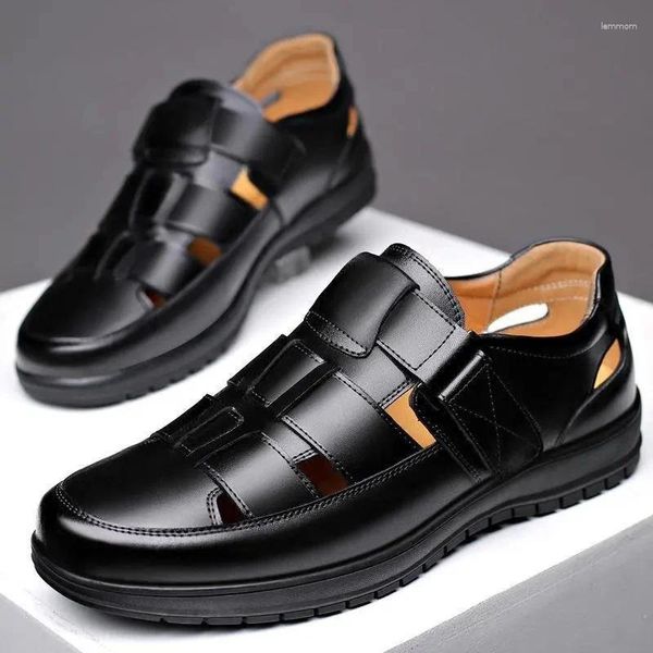 Сандалии, роскошная обувь, мужская кожаная деловая повседневная одежда Forma Wear, высокие каблуки, мягкая подошва, нескользящая летняя черная обувь, размер 39–44