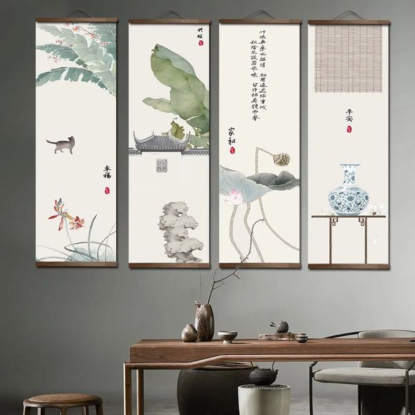 Stile cinese Green Plant Scroll Scorcolare Poster Poster Soggio