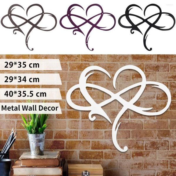 Estatuetas decorativas sinal de coração infinito decoração de parede de metal arte amor pendurado decalque de porta sala de estar decoração de quarto enfeites de casa casamento