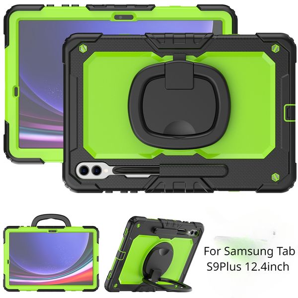 Custodia con impugnatura rotante a 360° per Samsung Galaxy Tab S9 Plus 2023 12,4 pollici S9+ S9FE+ Custodia in silicone per armatura per bambini Antiurto Anello di trazione Tracolla Supporto per tablet