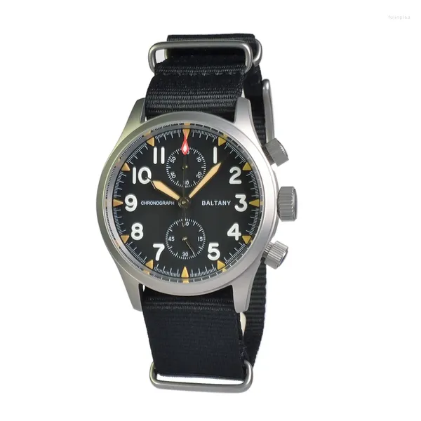 Relógios de pulso Baltany Mens Cronógrafo Relógios 39mm Relógio Esportivo Militar Quartz Relógio de Pulso Safira 100m À Prova D 'Água VK61 BGW-9 Luminoso