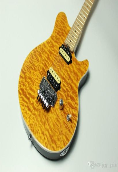 Custom Edward Van Halen Wolf Music Man Ernie Ball Axis Желтый стеганый кленовый топ Электрогитара Кленовый гриф Floyd Rose Tremolo Brid6842107