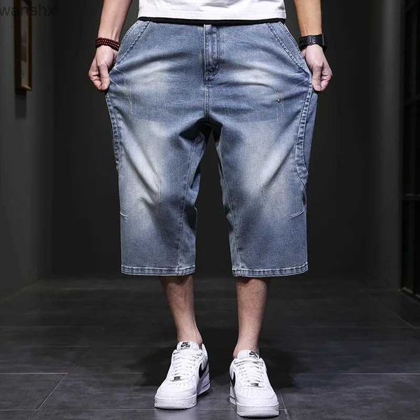 Erkek kot hip hop şortları gevşek cepler geniş bacak kot kırpılmış erkek moda artı boyutu 44 kot şort gevşek erkek giyim erkek dip2404