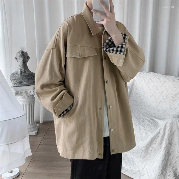 Männer Jacken Koreanische Elegante Taste Jacke Frühling Herbst Lose Vielseitige Dunkle Revers Mantel Hong Kong Stil 2024 Winter Trend top