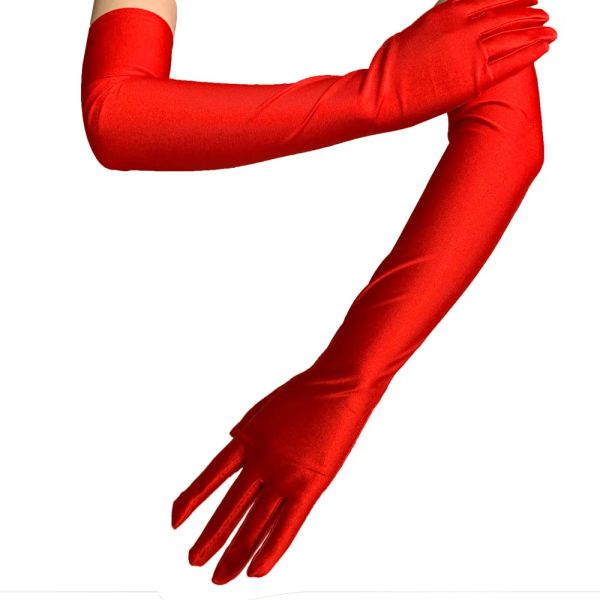 Женские заслонки перчатки соответствуют костюмам Классический взрослый черный белый красный кожа оперы/локоть/запястье растягиваемые атласные пальцы Длинные перчатки T114