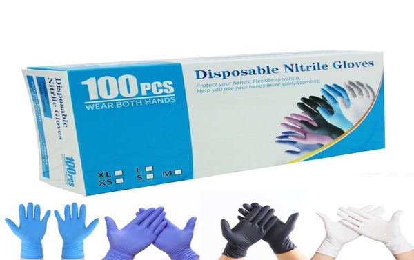 Luvas descartáveis ​​de nitrilo azul 100pcs / caixa preto pó não látex luva de segurança para salão de beleza doméstico jardim limpeza9971192