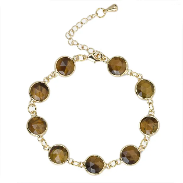 Braccialetti a maglie unici per le donne Bracciale occhio di tigre Bracciale con ametista placcato in rame con catena in oro 14 carati Veri gioielli in cristallo