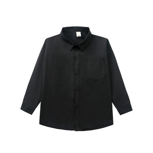 Verão primavera meninas rendas algodão sólido preto menino bebê crianças blusa camisas brancas com mangas compridas desempenho de palco 240326