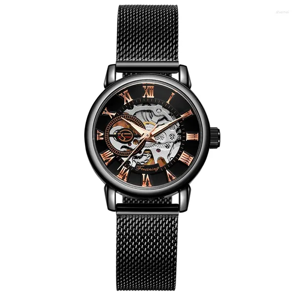 Relógios de pulso redondo relógio fino com pulseira preta e mostrador movimento mecânico para relógios masculinos