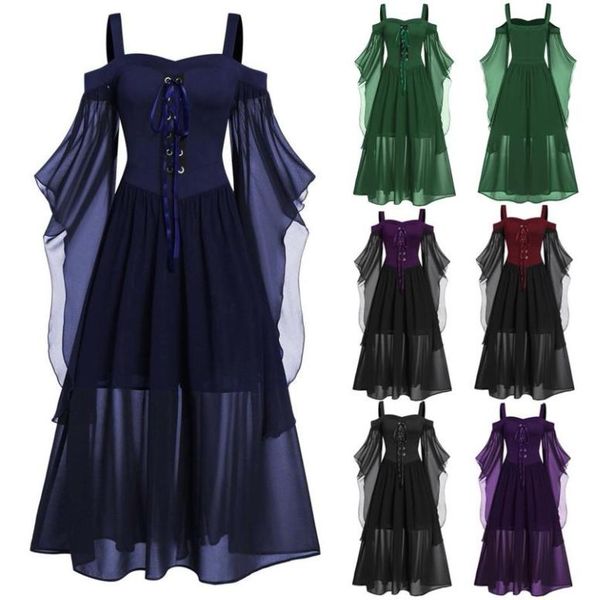 Sıradan Elbiseler Kadın Gotik Prenses Elbise Victoria Lüks Soğuk Omuz Kelebek Kollu Dantel Yukarı Cadılar Bayramı Vintage Cosplay Costu1174336