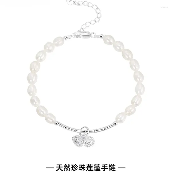 Link Armbänder 925 Sterling Silber Lotus Krone Armband für Damen Naturperle