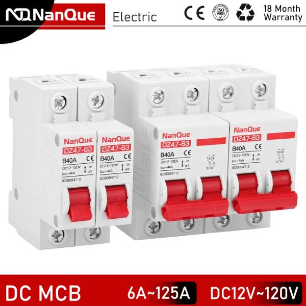 Steuert DC Mcb 12 V 24 V 48 V 60 V 110 V Leistungsschalter Batterieschutzschalter Positiv Negativ Kurzschluss 2p 10a 20a 50a 100a 125a 150a