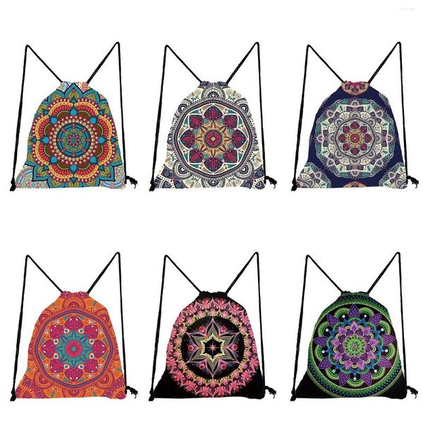 Mochila moda cordão bolso eco portátil mandala floral impressão casual de alta qualidade saco de sapato de presente para mochilas femininas escolares