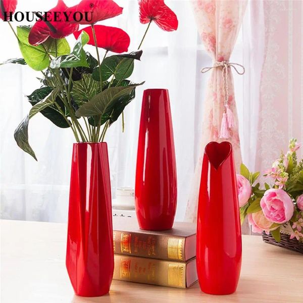 Vasos vaso de cerâmica vermelho grande tamanho flor porcelana moderna moda mesa para decoração de casamento europeu