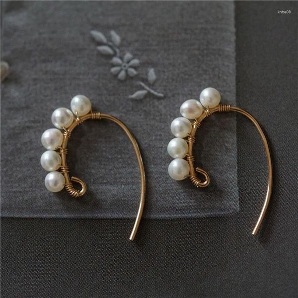 Baumelnde Ohrringe, Perlen, handgefertigt, mit Gold gefüllter Schmuck, Vintage-Charm, Brincos, minimalistische Ohrringe, Pendientes für Frauen
