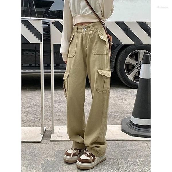 Frauen Jeans Khaki Cargo Hosen Für Frau Hohe Taille Plus Größe Vintage Weibliche Lose Gerade Bein Breite Bein Baggy frauen