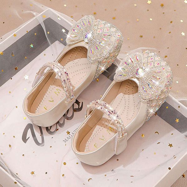 Principessa da ragazza 2024 Primavera e nuovi bambini in pelle Autunno Baby Crystal Shining Water Diamond Scarpe singole