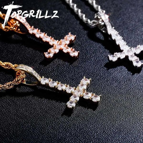 TOPGRILLZ Upside Down CROSS Anhänger Hohe Qualität Iced Out Zirkonia Herren Halskette Hip Hop Modeschmuck Für Geschenk 240323