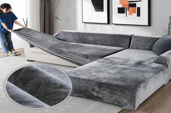 Stuhlhussen Plüsch Sofa für Wohnzimmer Samt elastische Ecke Schnittcouch Liebe Sitzbezug Set Sessel L-Form Möbel Slipc5760339