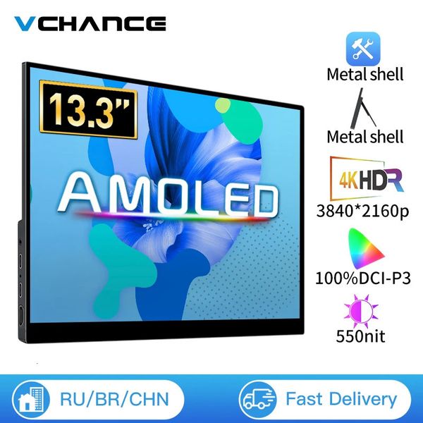 VCHANCE 13,3 polegadas 4K OLED Monitor portátil 100% DCI-P3 Touch Screen USB-C Segunda tela de jogos para laptop Xbox Switch PS5/4 240327