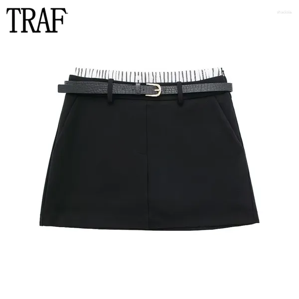 Saias 2024 contraste boxer saia mulheres skort cintura alta mini para cinto preto moda feminina streetwear