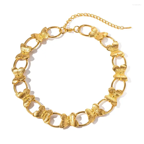 Halsband, trendige Halskette aus Edelstahl, 18 Karat vergoldet, anlaufgeschützt, wasserfest, Schmetterlings-Halskette für Damen