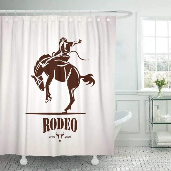 Tende da doccia Cowboy Rodeo Cavallo Simbolo Silhouette American Bronco Bucking Clip Tenda Tessuto in poliestere impermeabile 72 X 78 pollici