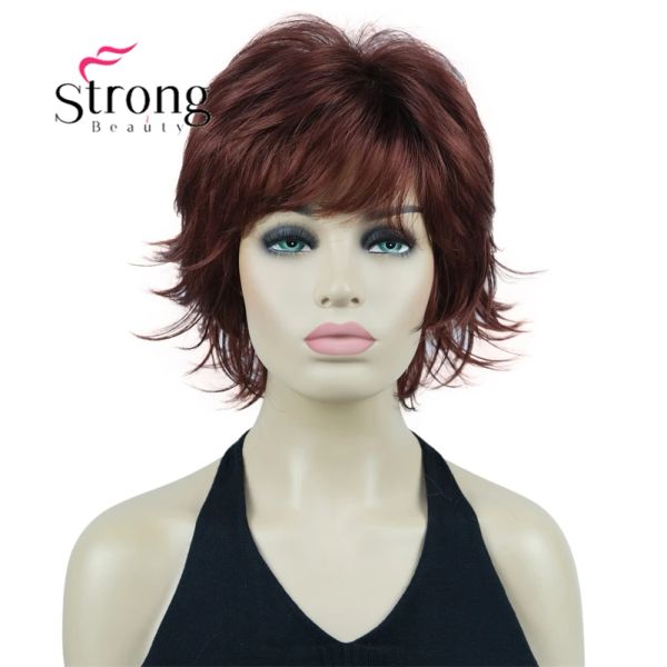 Wigs Strongbeauty Capelli sintetici Short Short Strate Shaggy Auburn Red Red Full Synthetic Wig Women's Wigs Clorine